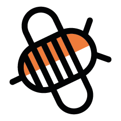 a black and orange logo